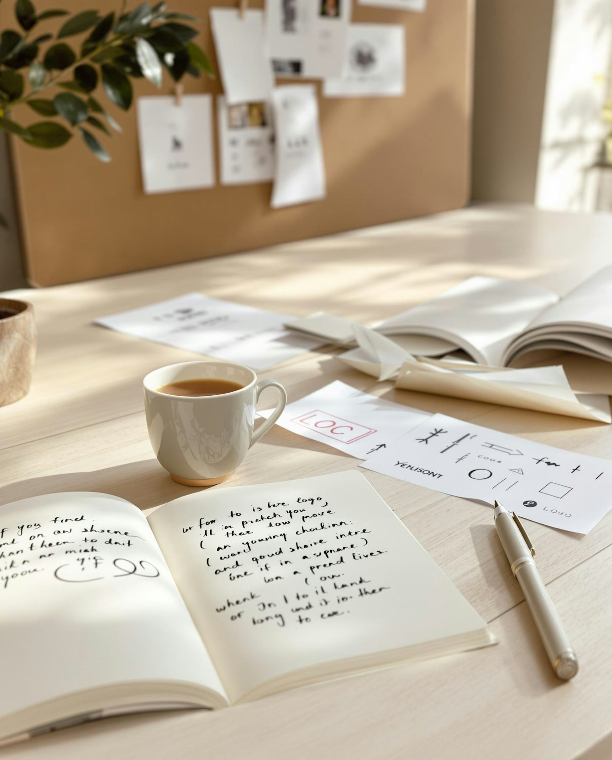 Design desk with sketches and notes